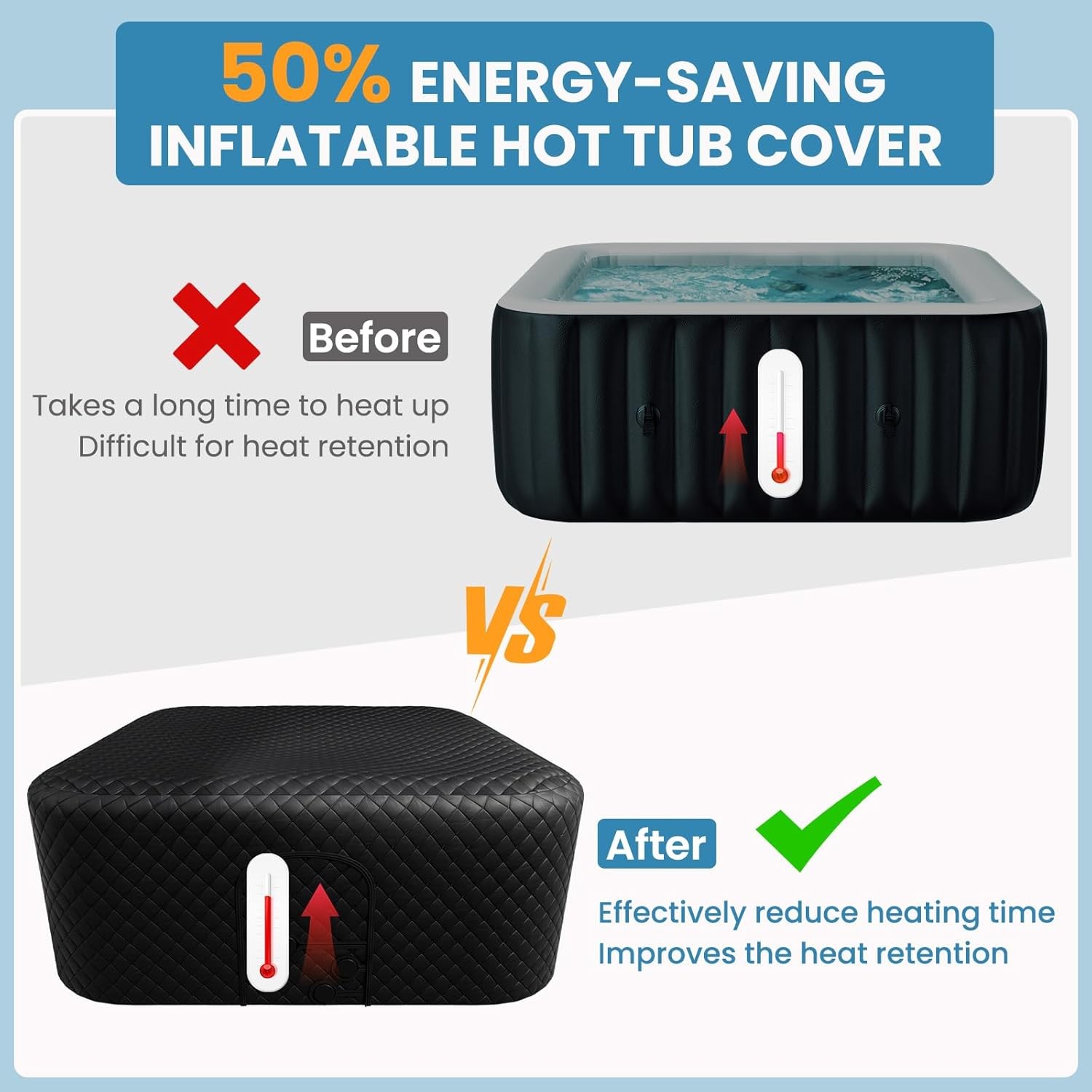 NAIZEA Insulated Inflatable Hot Tub Thermal Cover Energy Efficient Hot Tub Cover