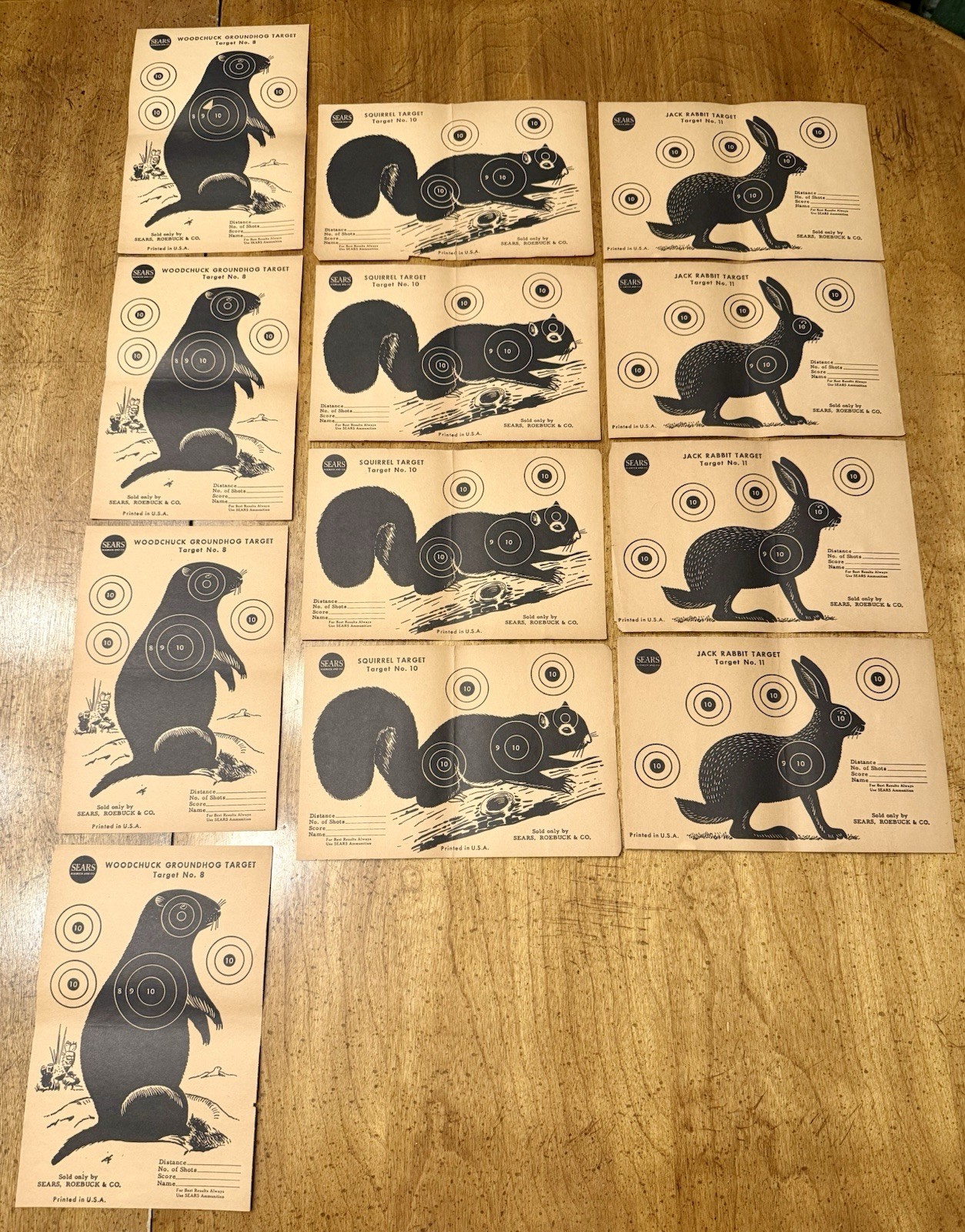 12 VINTAGE Sears & Roebuck Paper Shooting Targets Squirrel Woodchuck Jack Rabbit