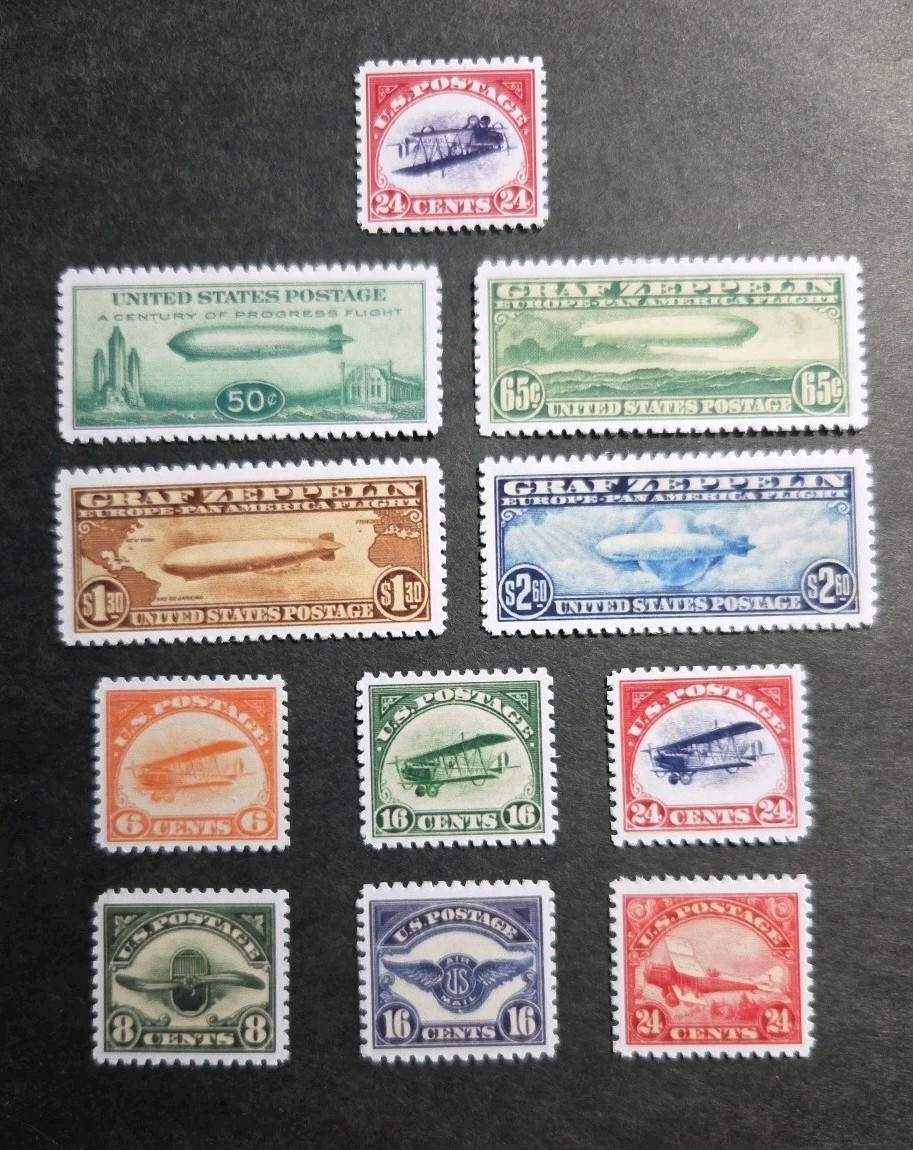 US Stamps Early Air Mail Replica Collection #C1-C6, C13-C15, C18, Inverted Jenny