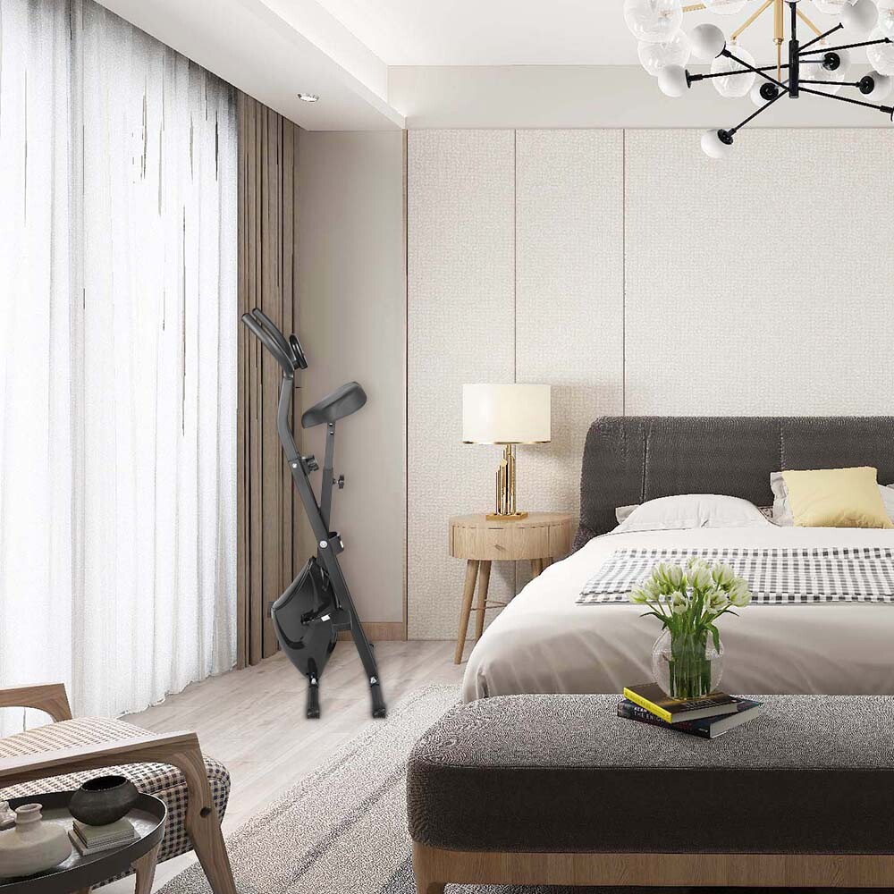 Folding Stationary Cycle Upright Indoor Cycling Exercise Bike with LCD Monitor