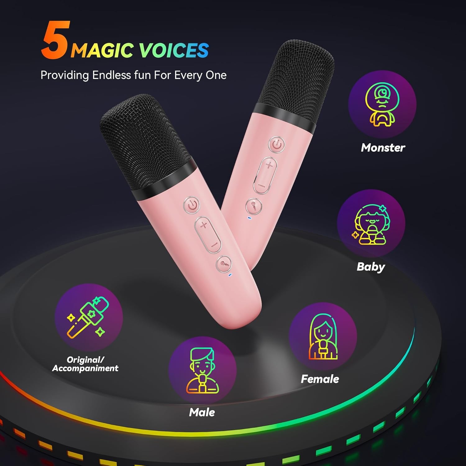 Mini Karaoke Machine for Kids, Portable Bluetooth Speaker with 2 Microphones