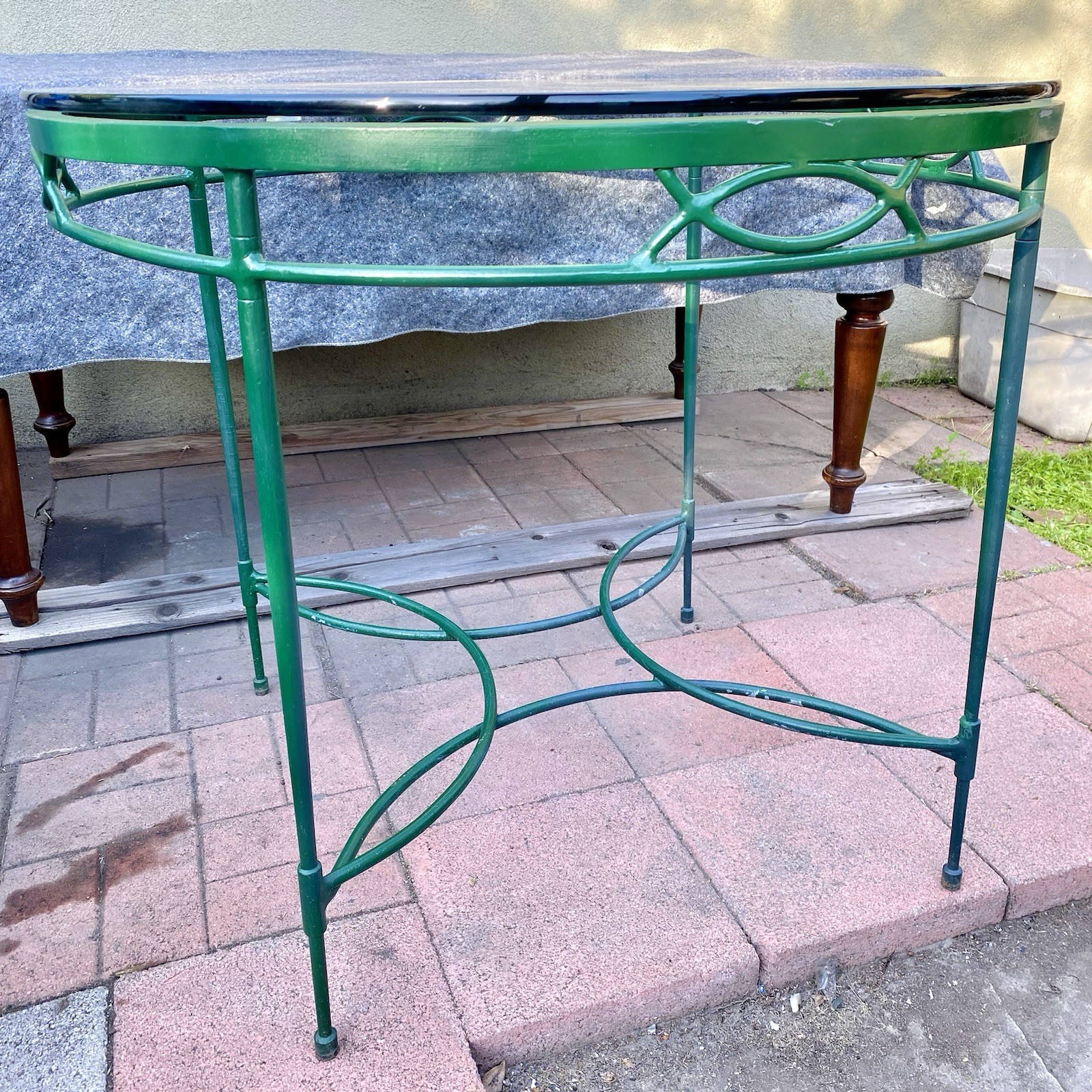 Vintage Salterini Wrought Iron Round Patio Table with Glass Top