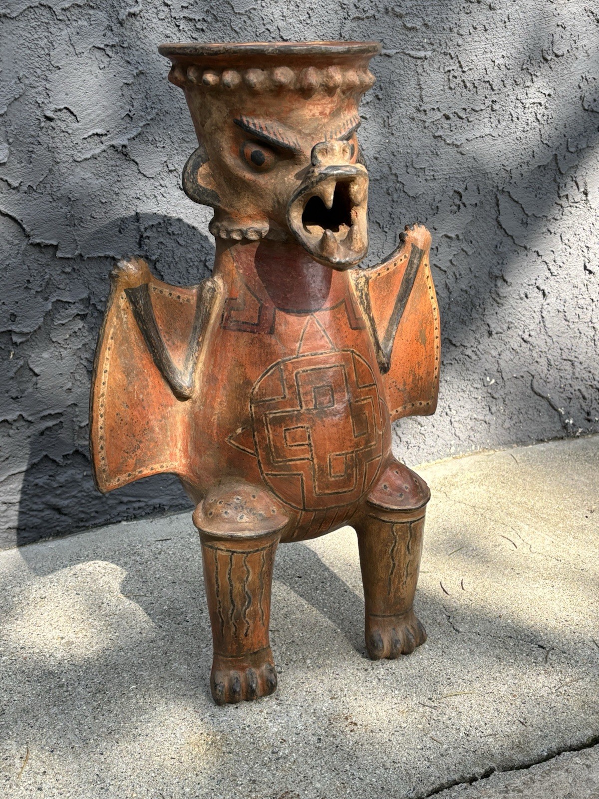 Pre Colombian Style Costa Rican Bat Effigy Jar - Huge. Rare.