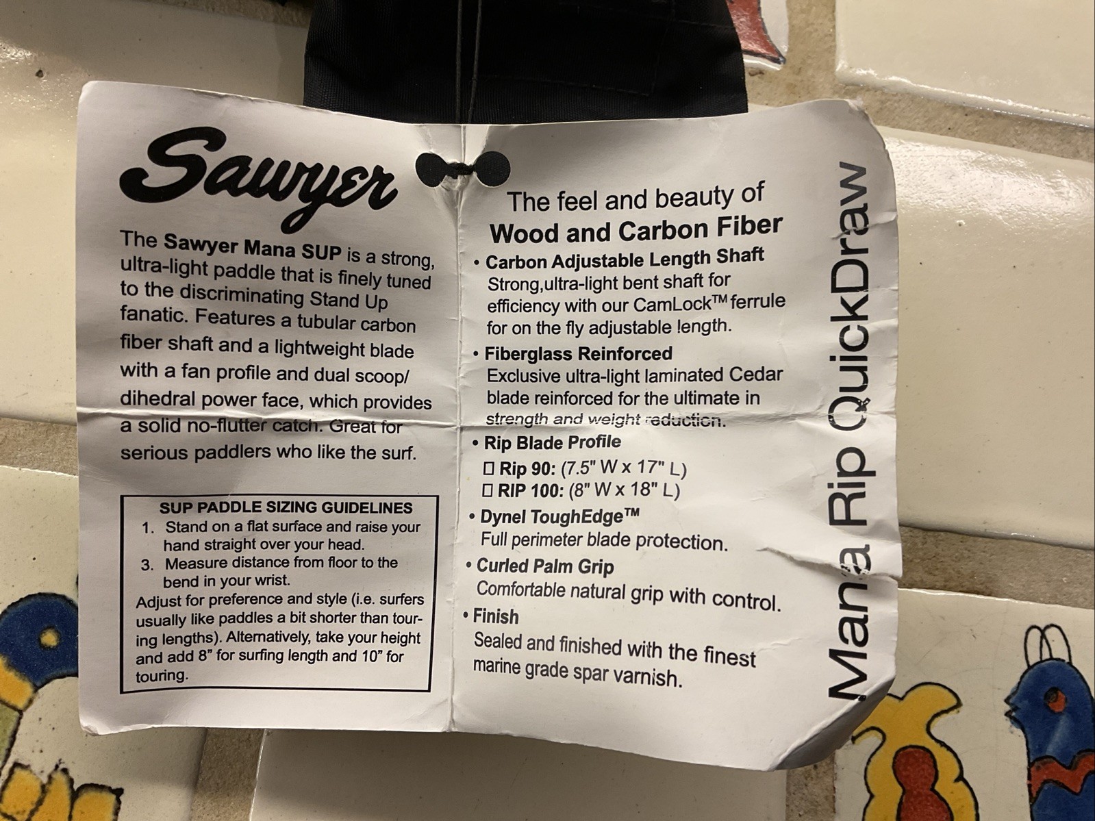 Sawyer Mana Rip Quick Draw Adjustable Wood & Carbon Fiber RIP 100 SUP Paddle