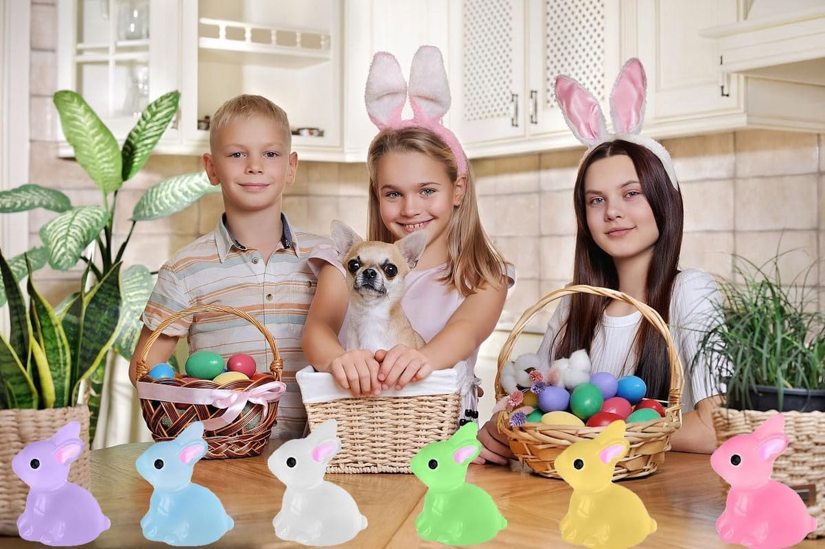 60pcs Easter Luminous Mini Resin Bunny,Glow in Dark Resin Rabbit Figures for Fai