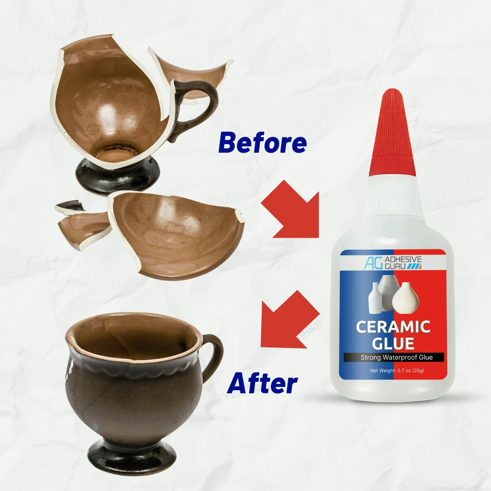 Adhesive Guru Ceramic Glue (0.7 oz) Super Glue for Pottery, Porcelain