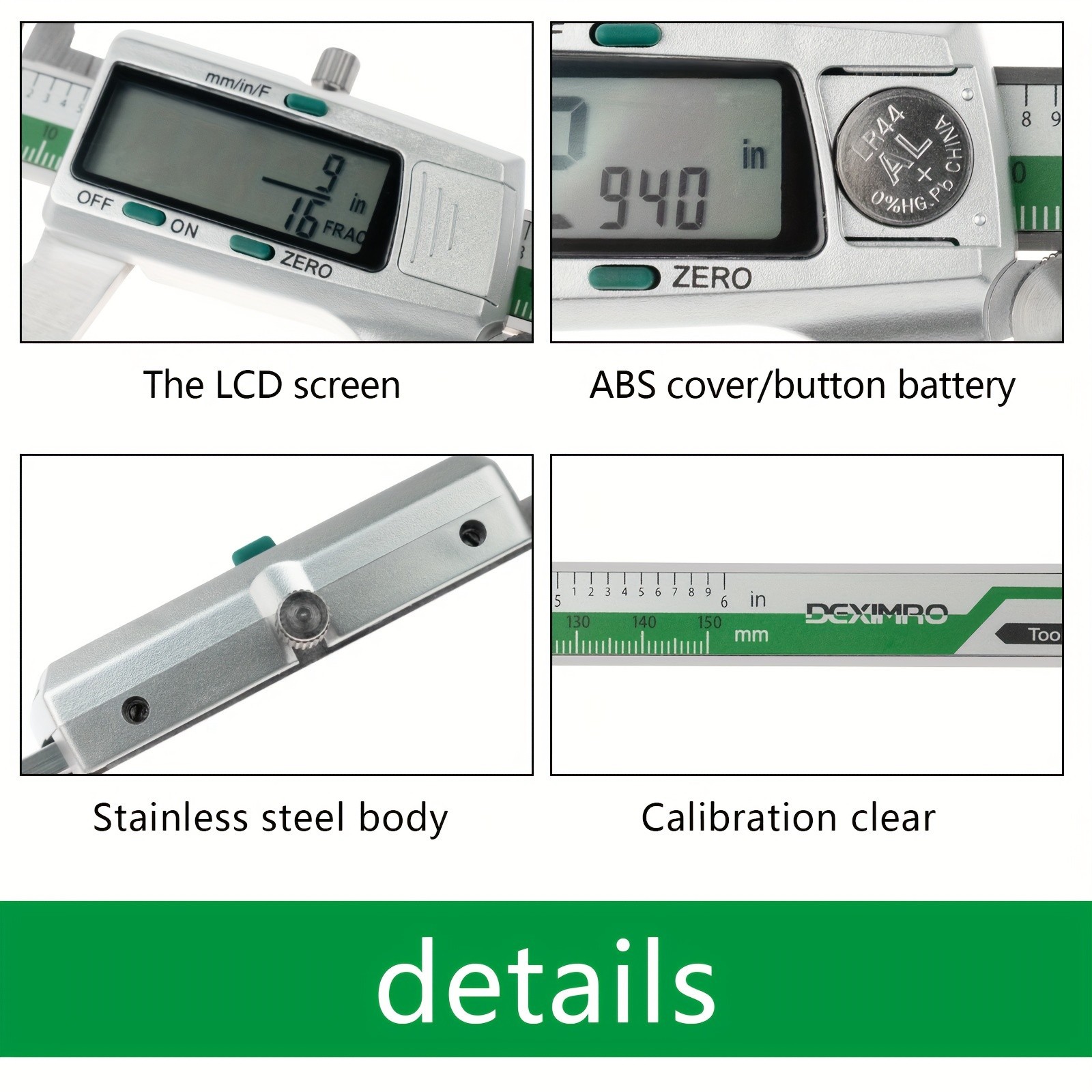 Digital Caliper - Stainless Steel LCD Display for Precise mm/Inch Measurement