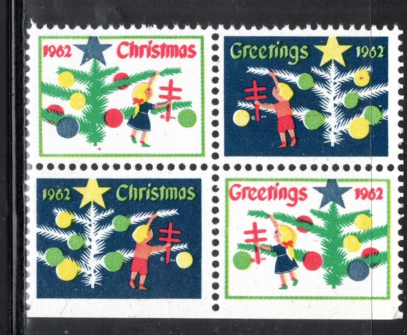 US Stamp Scott #WX213, Christmas Seals 1962, Block of 4, MNH