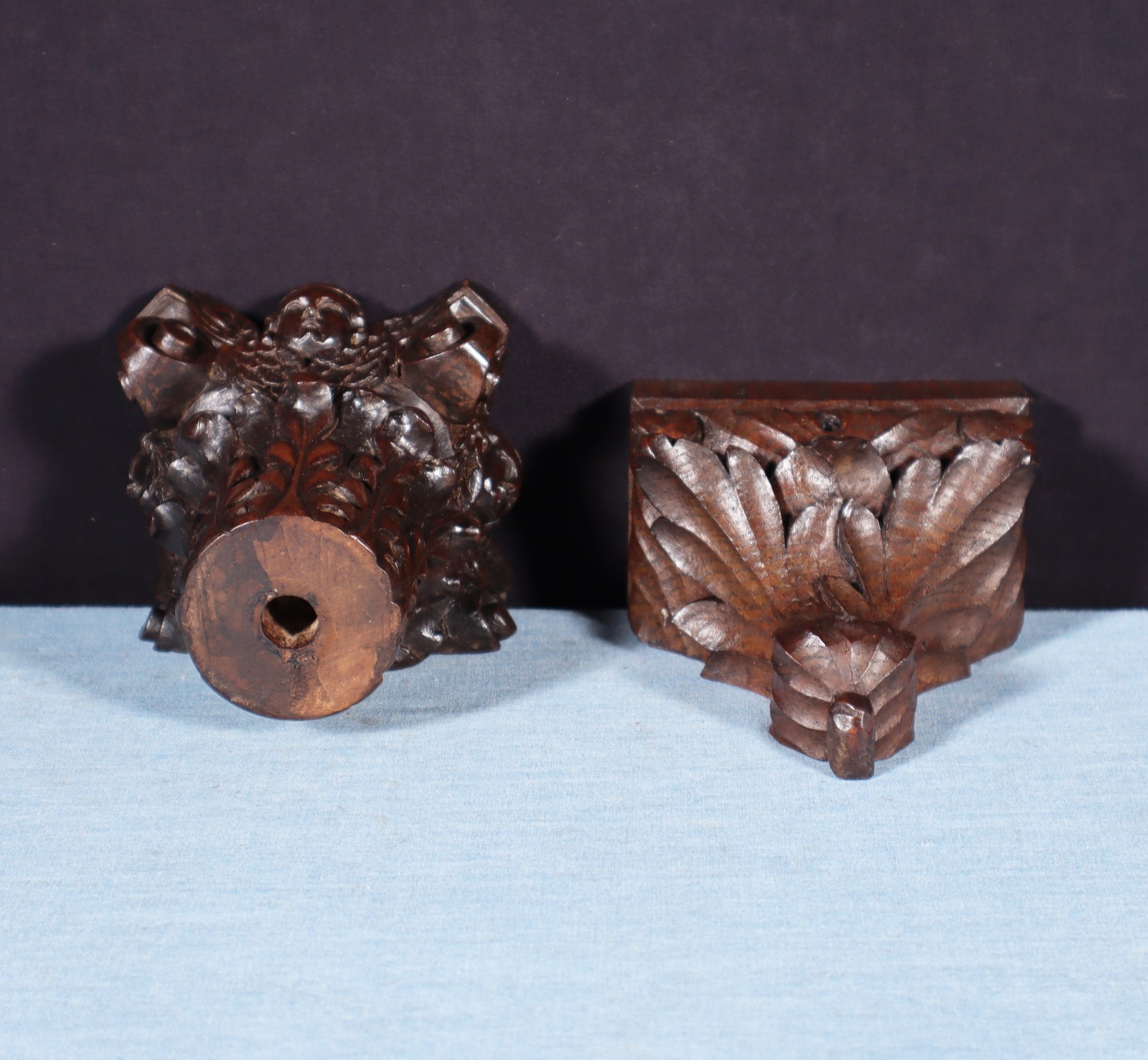 Two French Antique Highly Carved Trim/Corbels Solid Oak and Walnut Wood