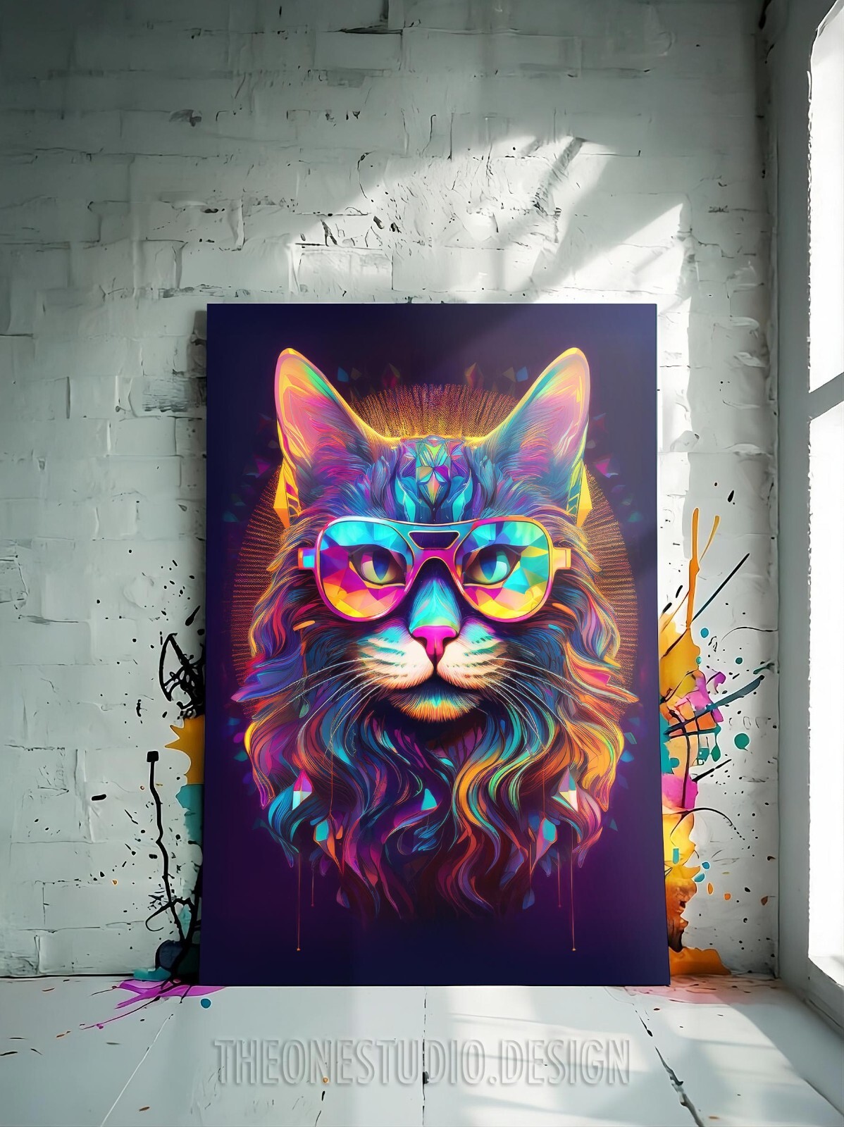Printable Wall Art Psychedelic Cat Istant Download Digital Image