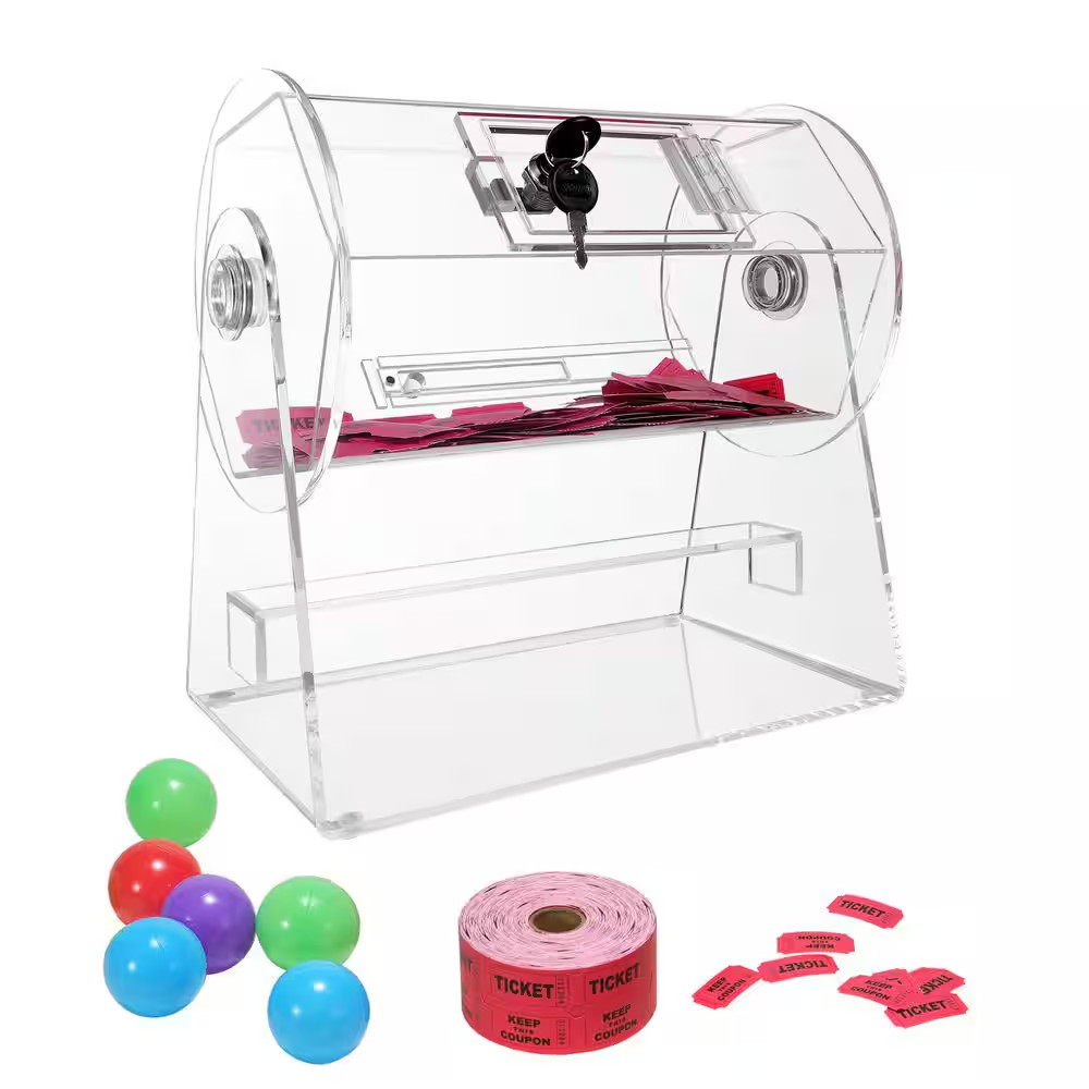 Acrylic Raffle Drum, Professional Raffle Ticket Spinning Cage with 2-Keys, Trans