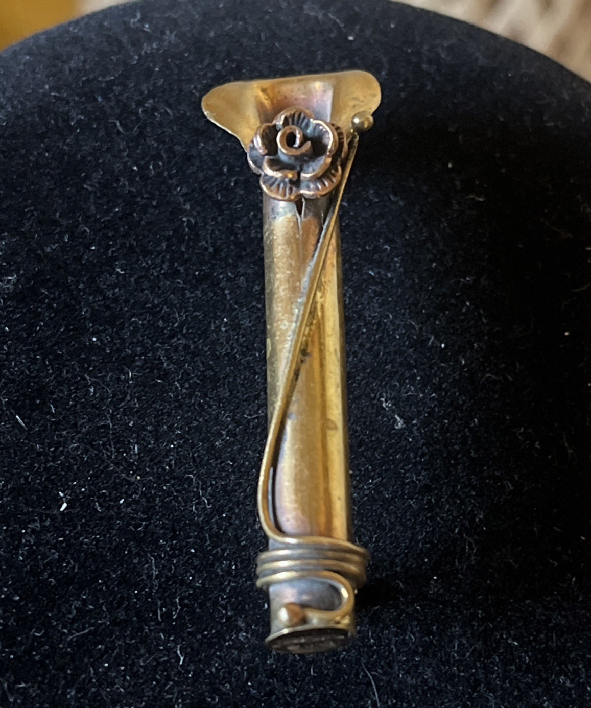 Vintage Tussie Mussie Posey Holder Pin Brooch Brass Thailand