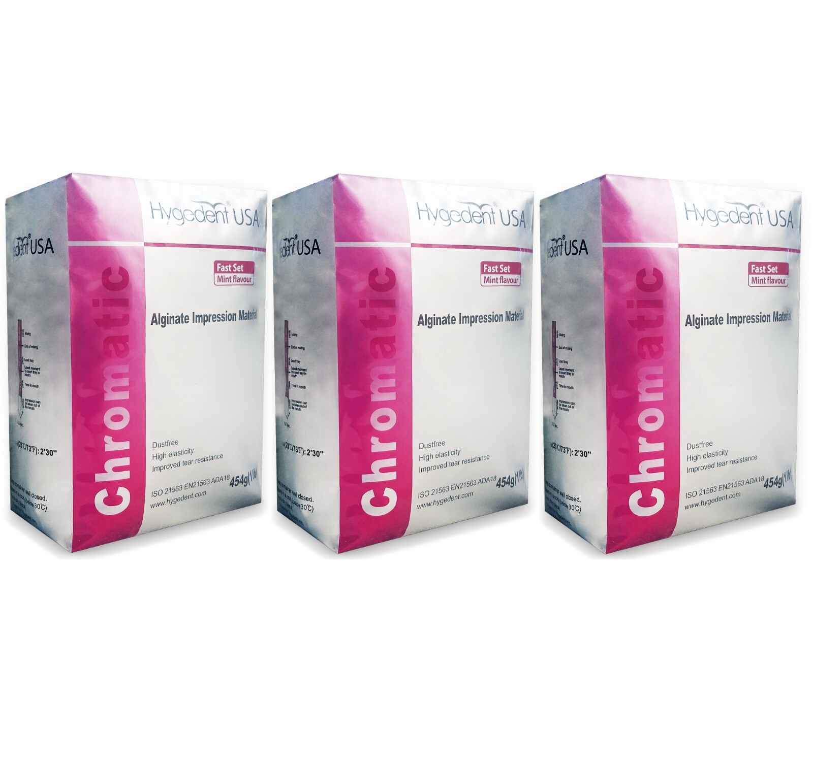 3 x Hygedent Chromatic Dental Fast Set Mint Flavor Dust-Free Impression Alginate