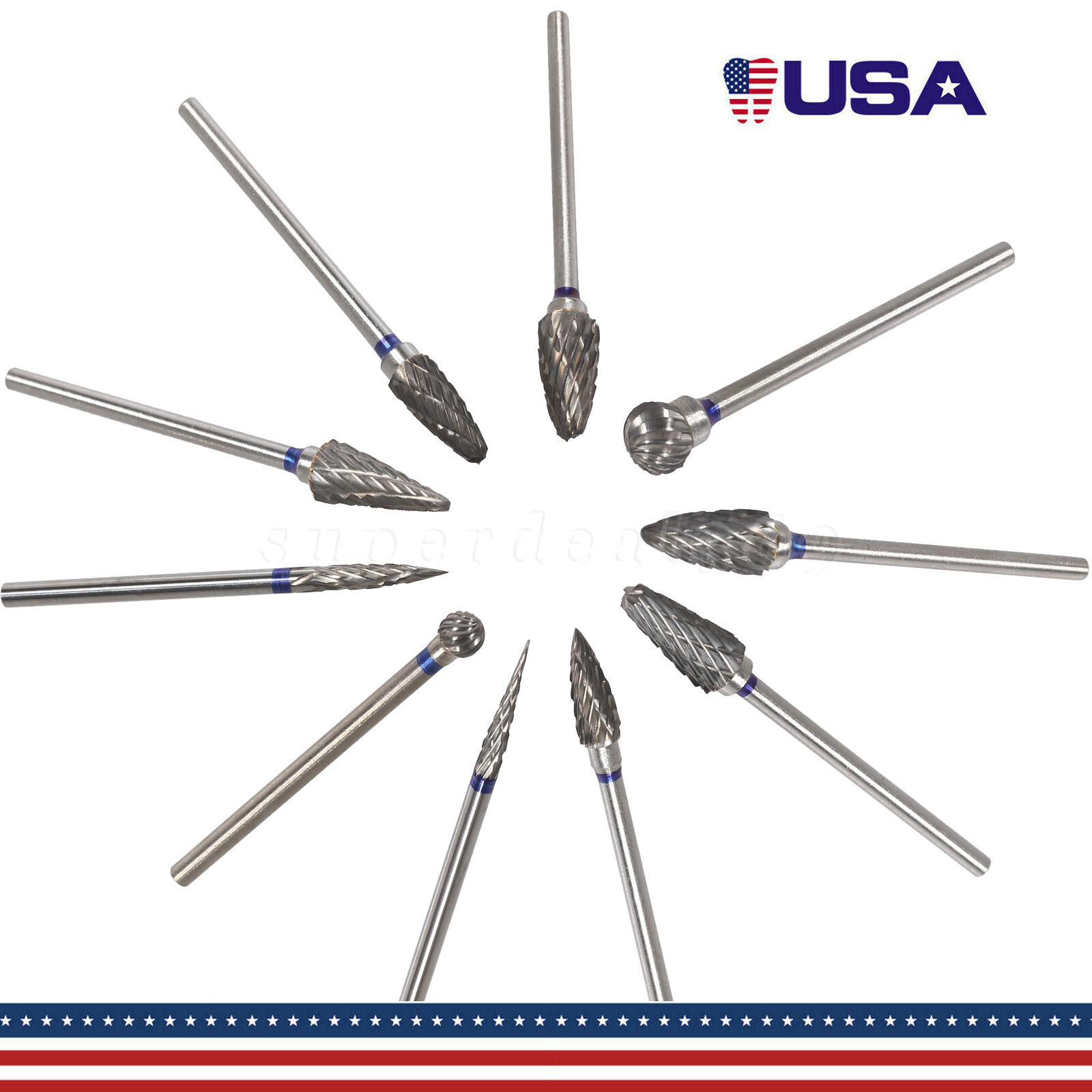 10Pcs Dental Lab Polishing Bur Drills Tungsten Steel Carbide Burs 2.35MM CE FDA