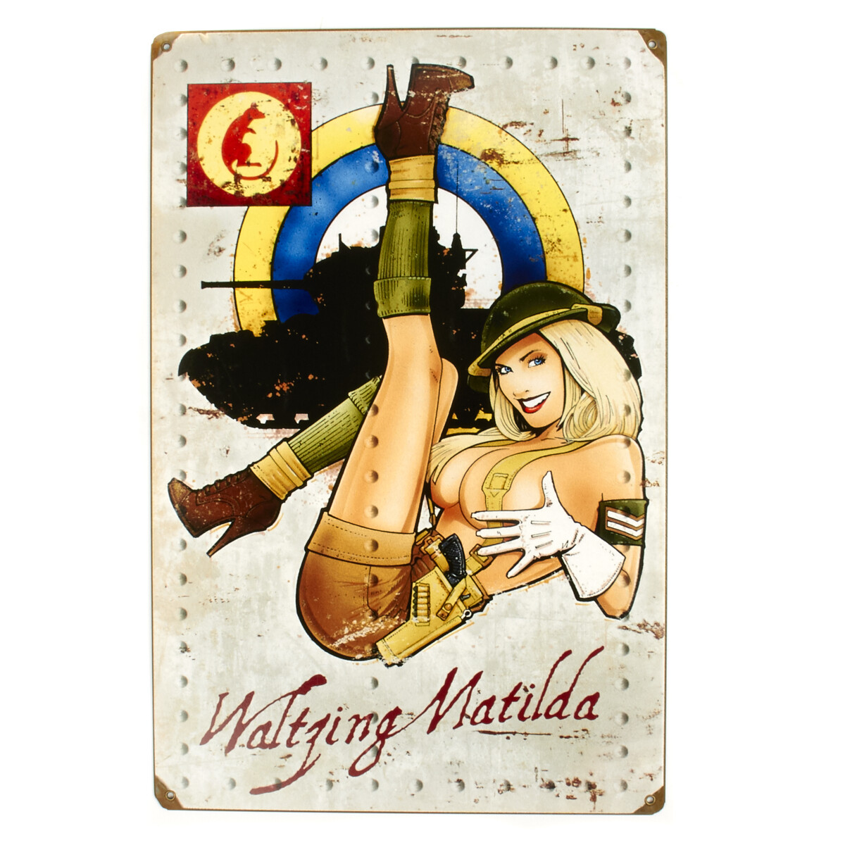 British WWII Vintage Metal Sign, Waltzing Matilda of the British Desert Rats