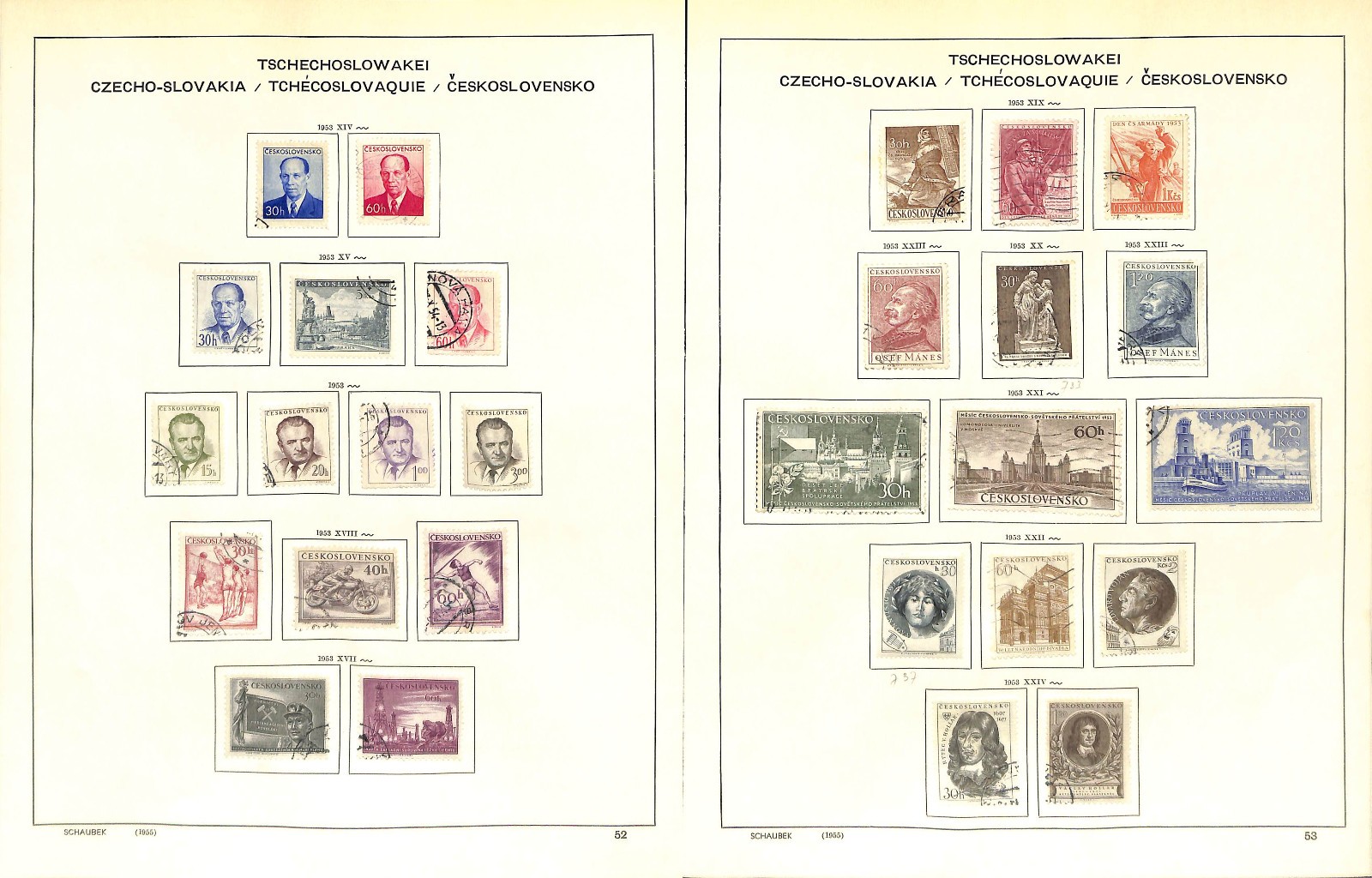 Czechoslovakia Stamp Collection on 40 Scott & Schaubek Pages, 1918-1968 (BH)