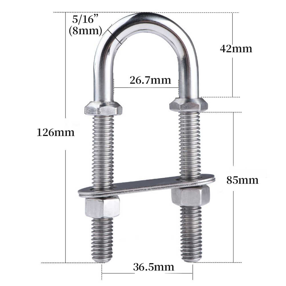 Stainless Steel Marine Boat Stern Bow Eye Tie Down U Bolt 5" Length