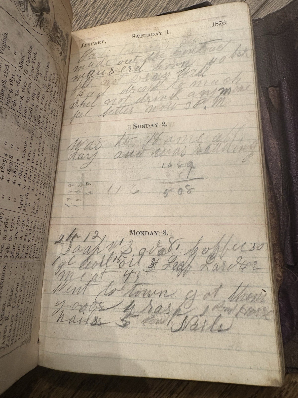 Excelsior Diary 1876 Hand Written Leather Rare Original