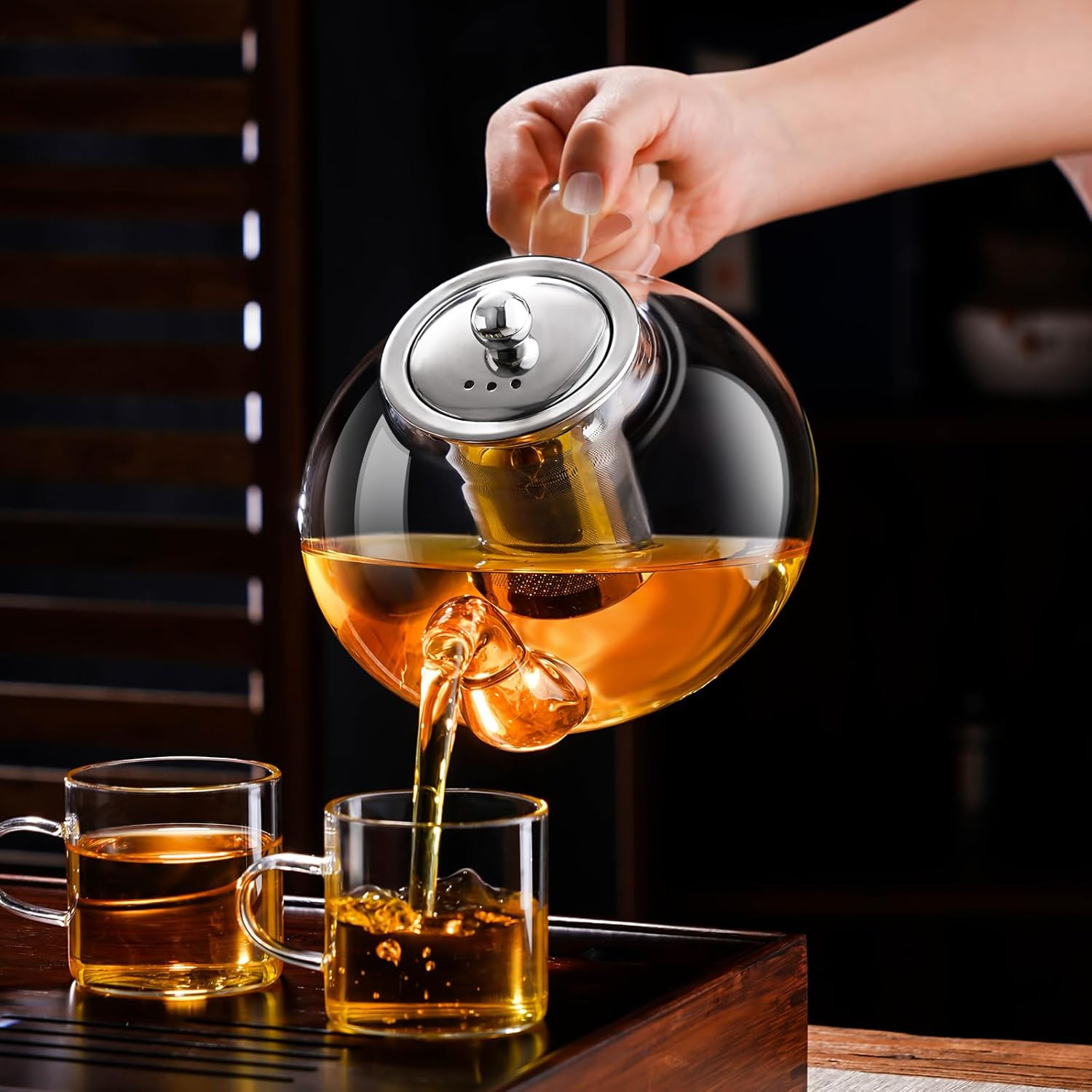 Glass Teapot Stovetop 40 OZ/1200ml, Borosilicate Clear Tea Kettle with Removable