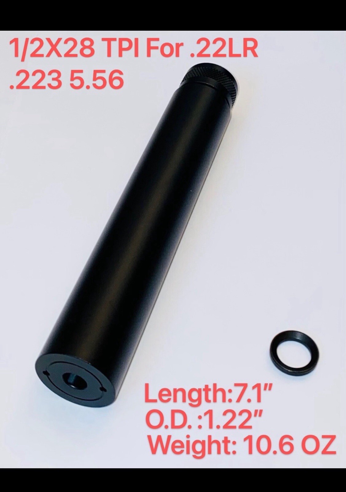 6061 T6 Hard Anodized Aluminum 1/2x28 TPI Barrel Extension Tube Muzzle Brake