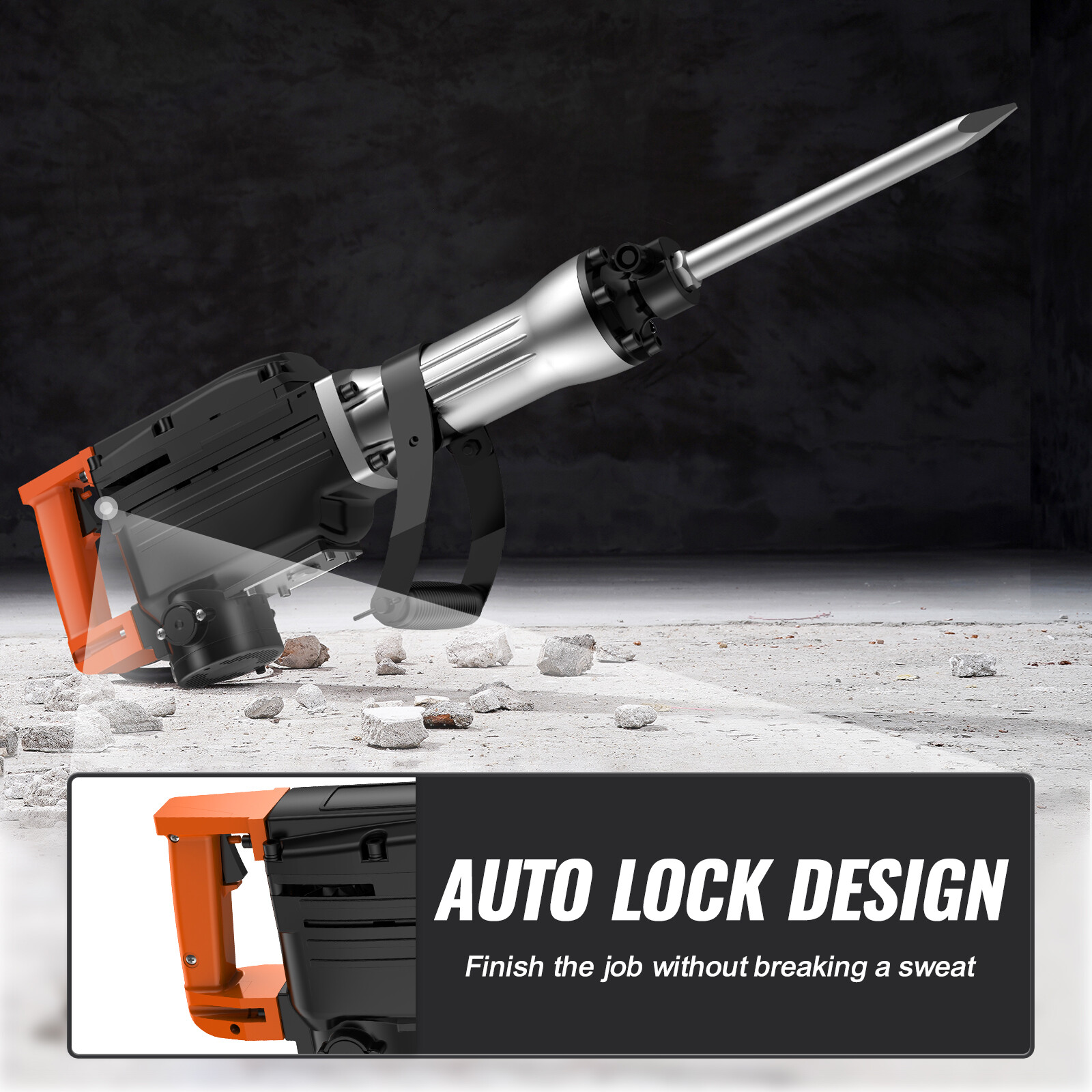 VEVOR Demolition Jack Hammer Concrete Breaker 2200W Hammer 6 Chisel Bits Black