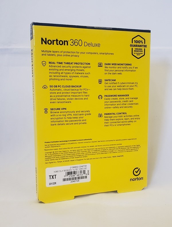 Retail Norton 360 Deluxe Band New Key Card 5 Devices Auto Renewal US only