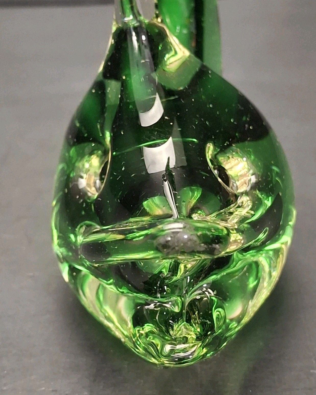 Vintage Green Glass Fish Sculpture Murano Paperweight Made in Italy Sunken Eyes