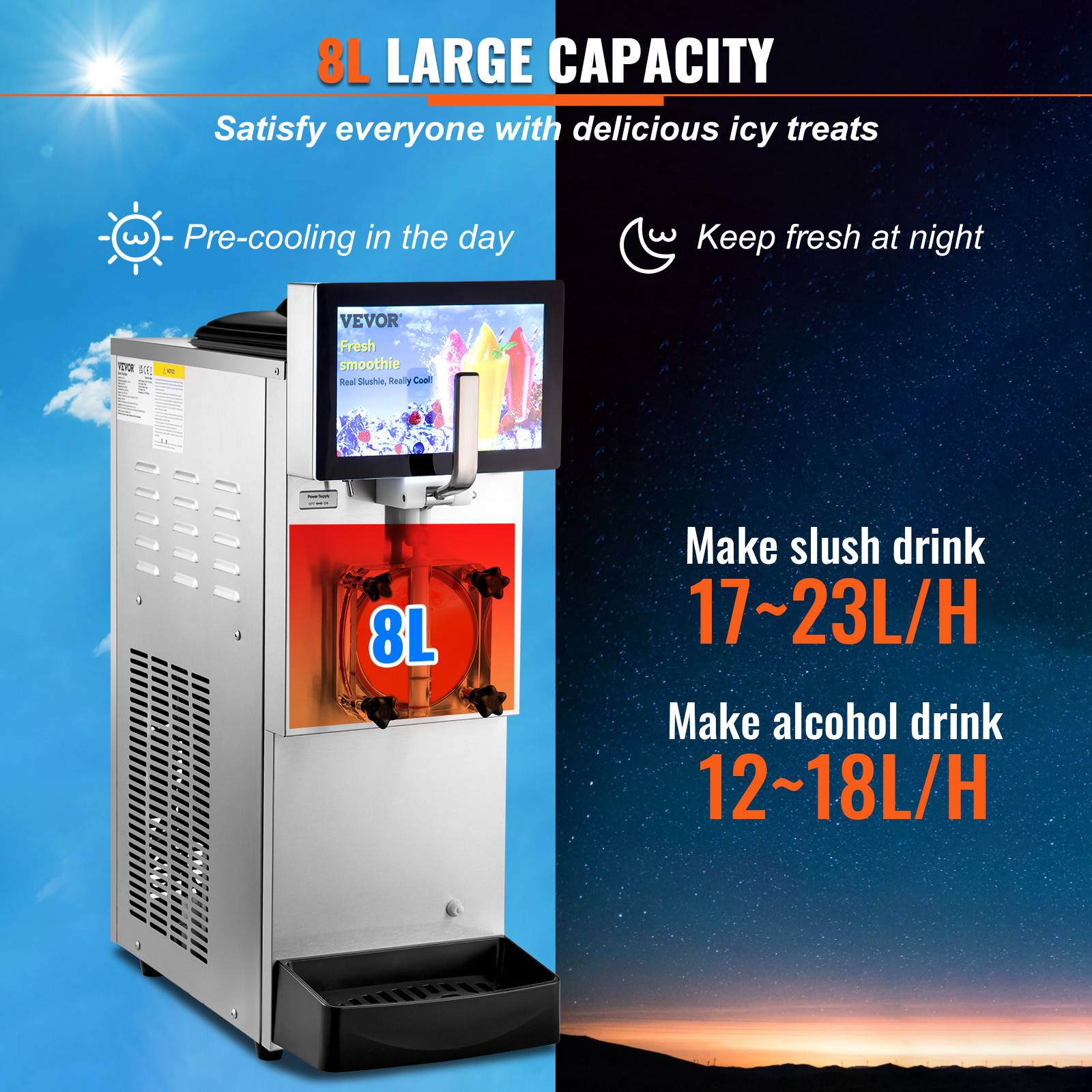 VEVOR 8L / 2.1 Gal Commercial Slushy Machine Margarita Smoothie Frozen Drink
