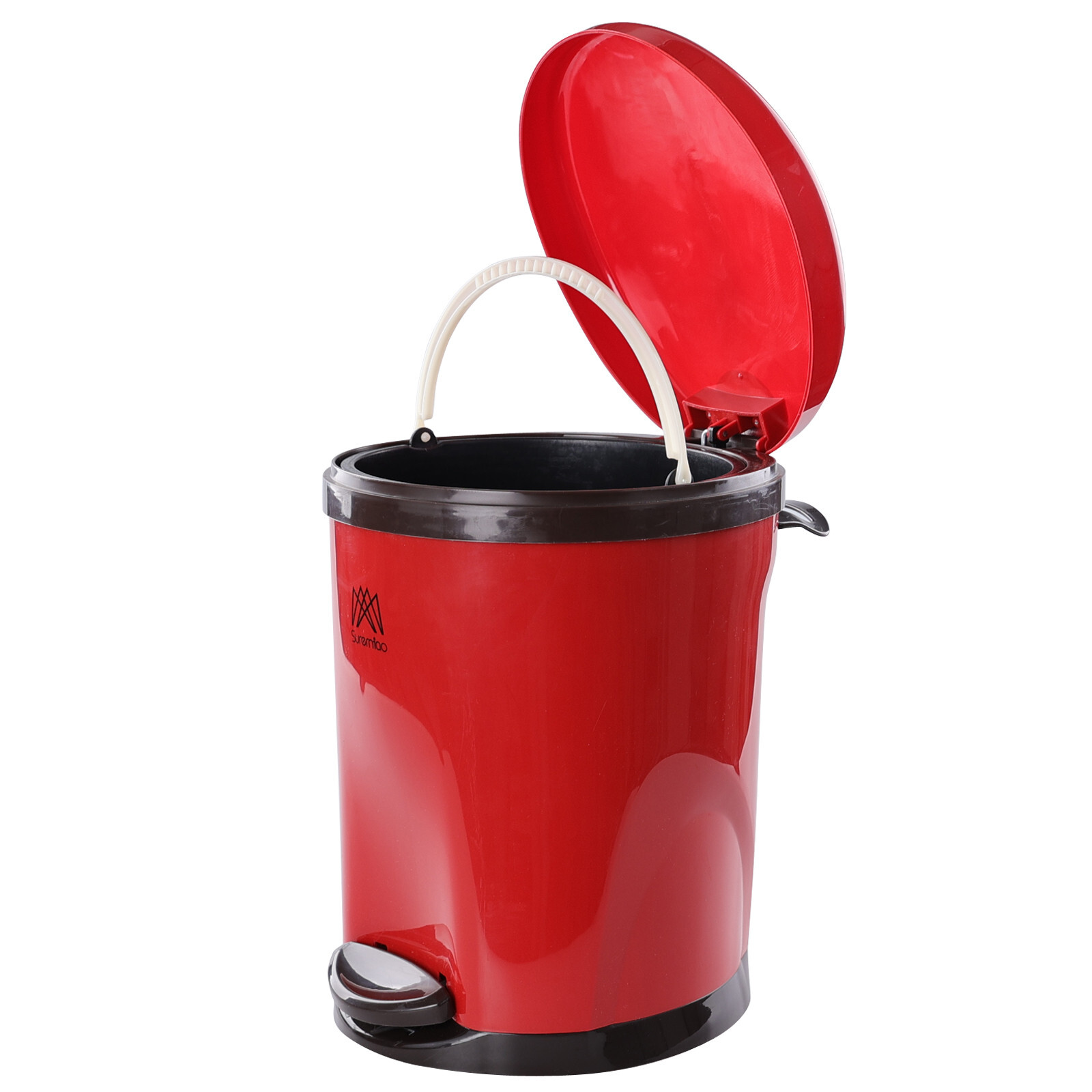 10 L Round Pedal Garbage Can, 3 Gallon Plastic Foot Operated Trash Bin, Red