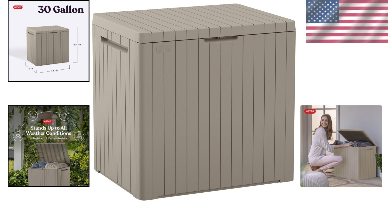 Compact Beige 30 Gallon Outdoor Storage Box & Versatile Garden Side Table