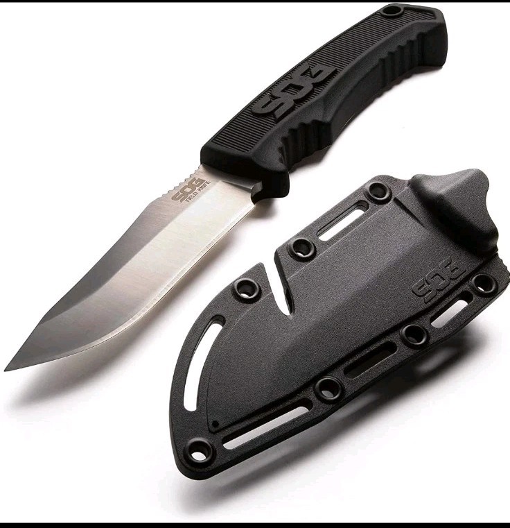 SOG Field Fixed Blade Knife 7Cr17MoV Steel Full Tang w/ Sheath Black TPR 4"
