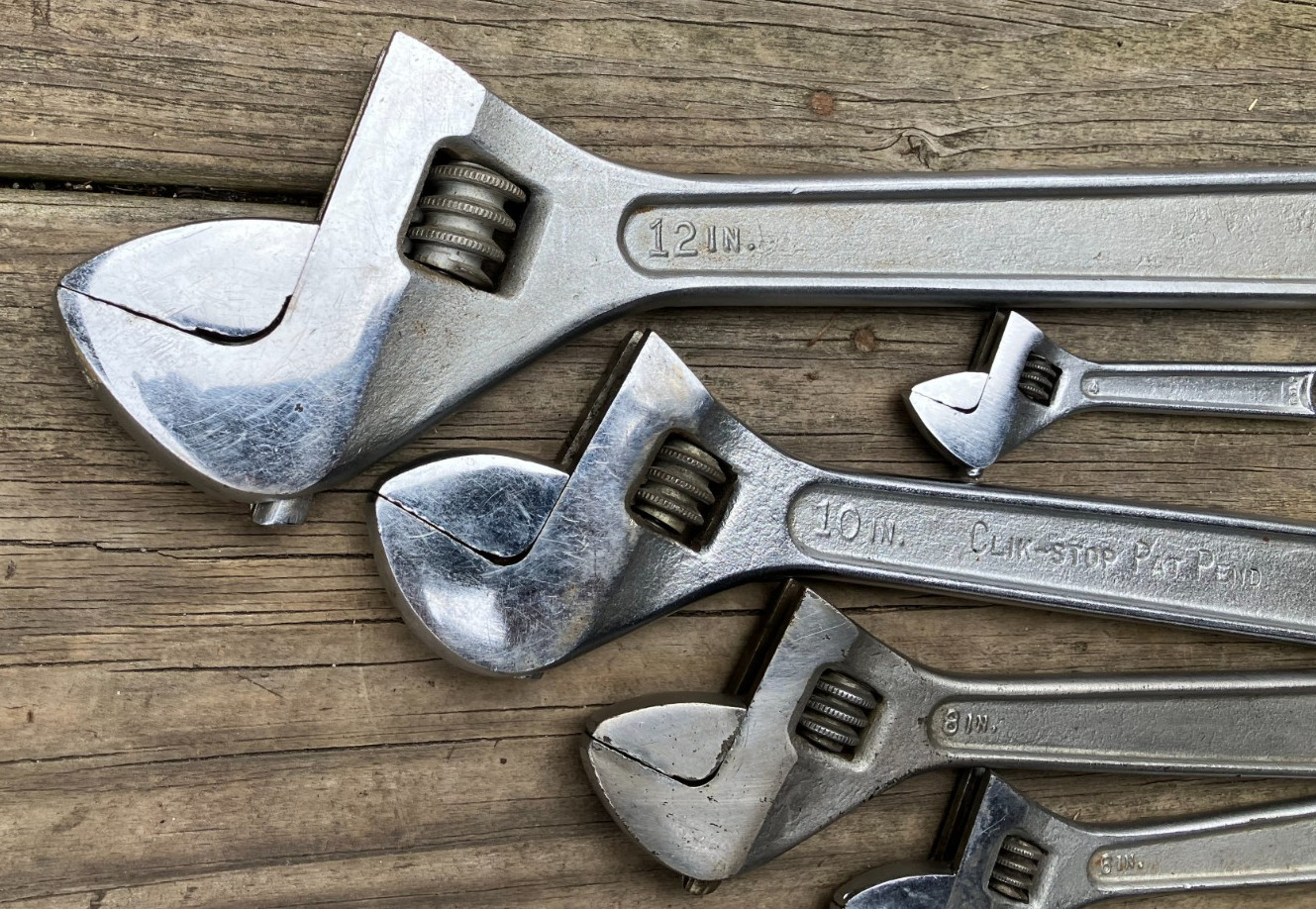 5 Clean Proto Adjustable Wrenches 12-10-8-6 & 4"