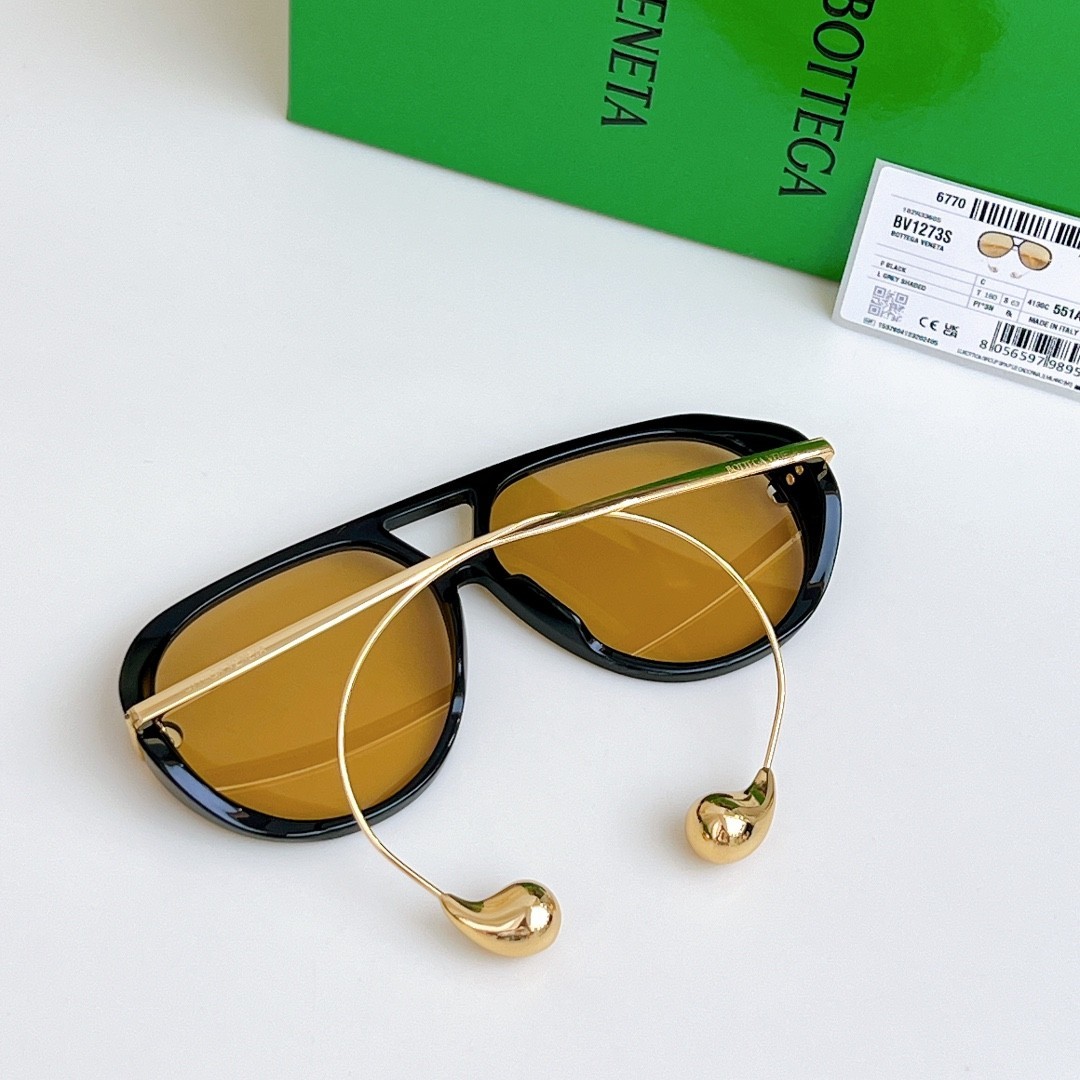 New Bottega Veneta BV1273 Women's Sunglasses Black Frame Yellow Lens Gift Box