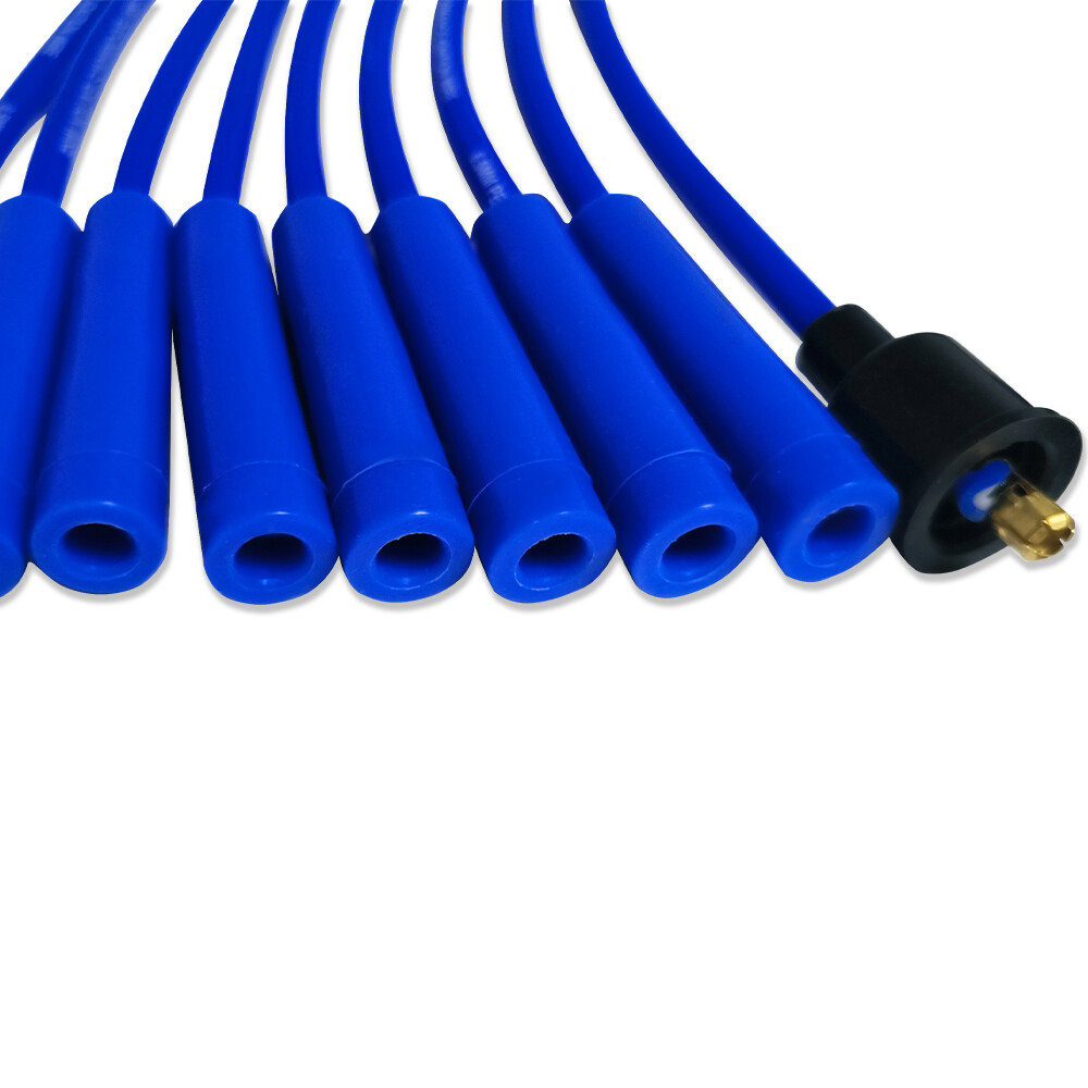 Universal 8.5mm Blue Spark Plug Wires Straight Boots Spiral Core V8