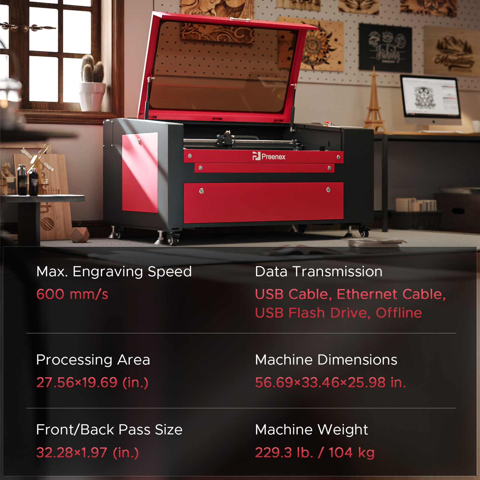 Preenex 80W CO2 Laser Engraver Engraving Cutter Cutting Machine 20x28