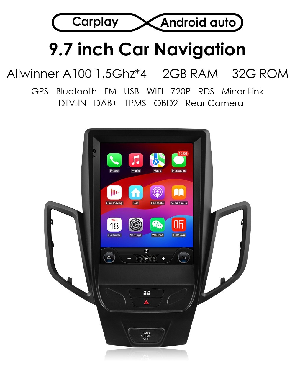 For 2009-2016 Ford Fiesta 9.7" Screen Stereo Radio Android 14 GPS Navi Carplay E