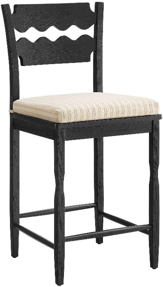 Modway Jax Oak Wood Counter Stool Wavy Razor Back BLACK OATMEAL STRIPE