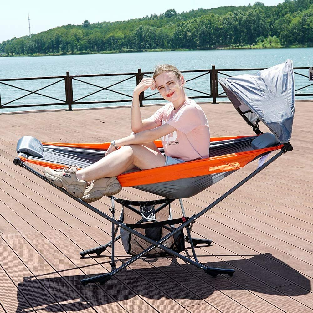 Outdoor Camping Hammock With Stand Portable Folding Hammock For Beach Camping