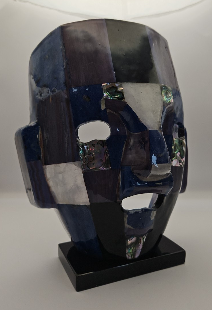 Mexican Mexico Mayan Aztec Death Burial Mask Abalone Stone Figurine Decorative