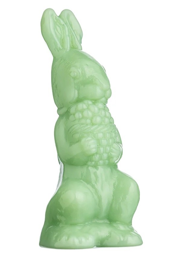 Standing Bunny w/Basket Figurine - Jade - Mosser Glass, USA
