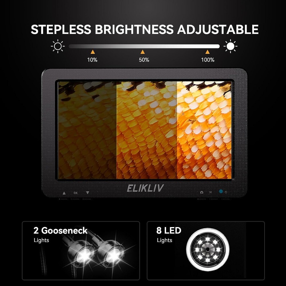 Elikliv 1200X Digital Microscope HD Camera 7" LCD 1080p Coin Magnifier w/ Light