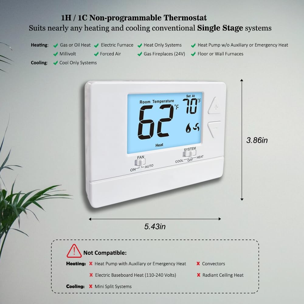 NonProgrammable Thermostat for Home, Digital Energy-Saving Thermostat,Single-