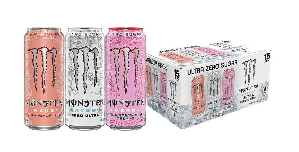 Monster Energy Ultra, Sugar Free Energy Drink, 16Ounce,Pack of 15, Select Flavor