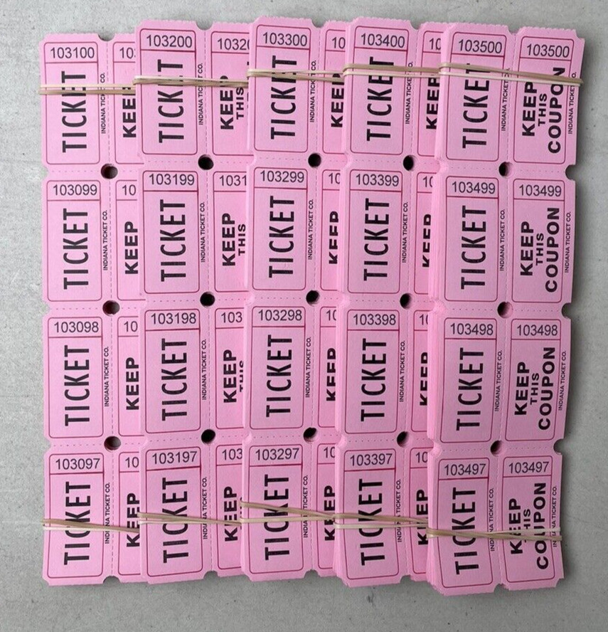 Light Pink Raffle Tickets Package of 500 Folded Double Stub Split The Pot 50/50