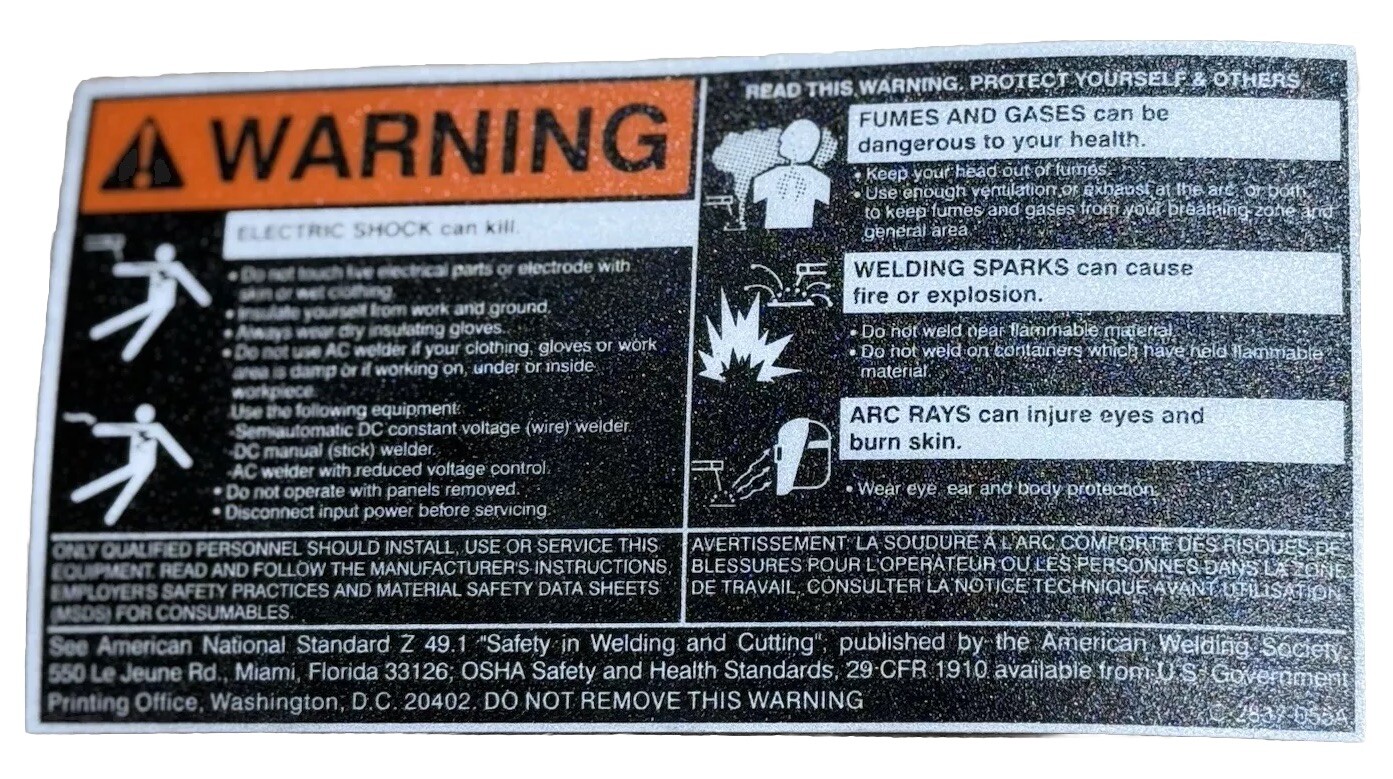Lincoln Electric 9SC-2837-055A DECAL WARNING C-2837-055A Sticker
