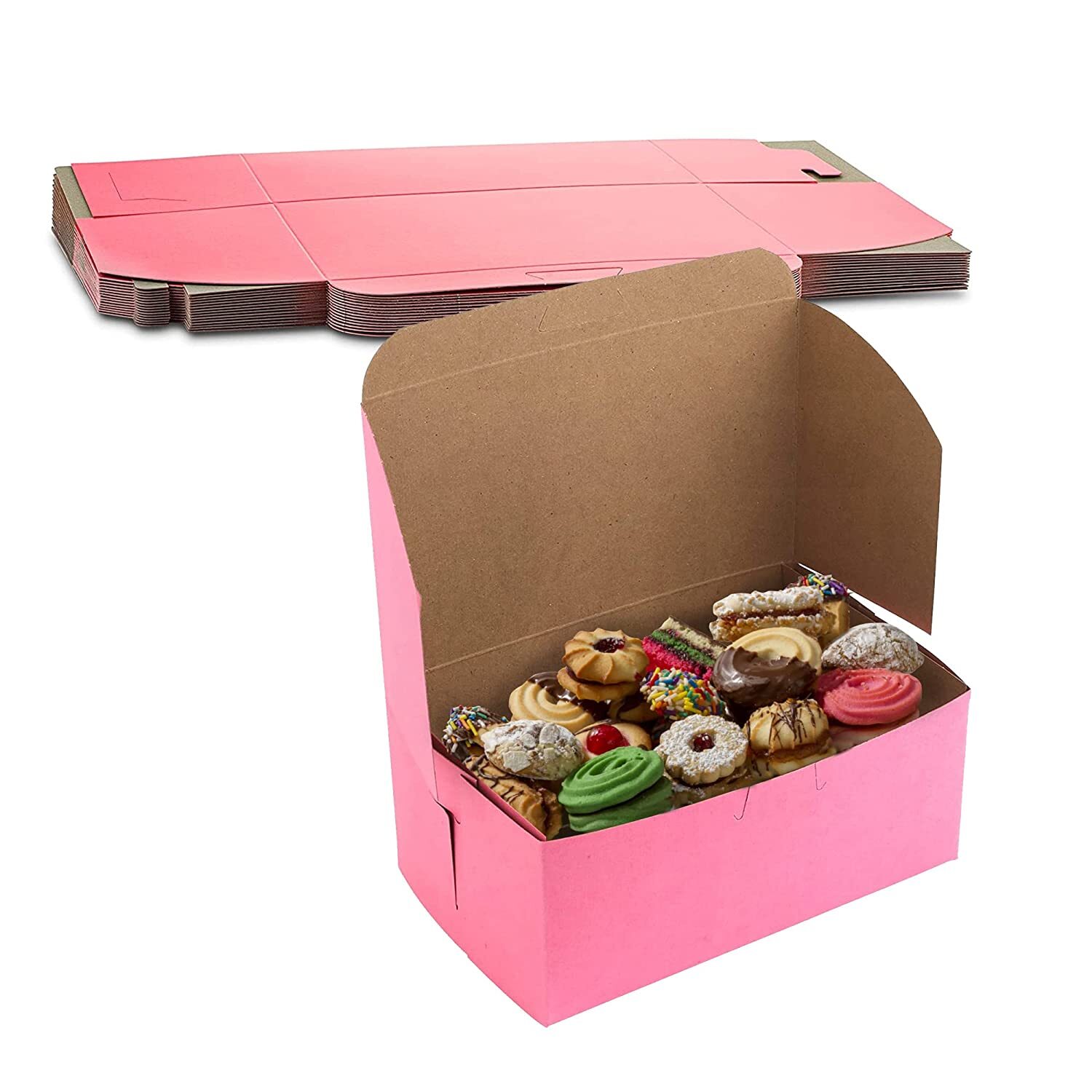 MT Products Pink Cookie Boxes - 8" x 5" x 3.5" Bakery Boxes No-Window - Pack 25