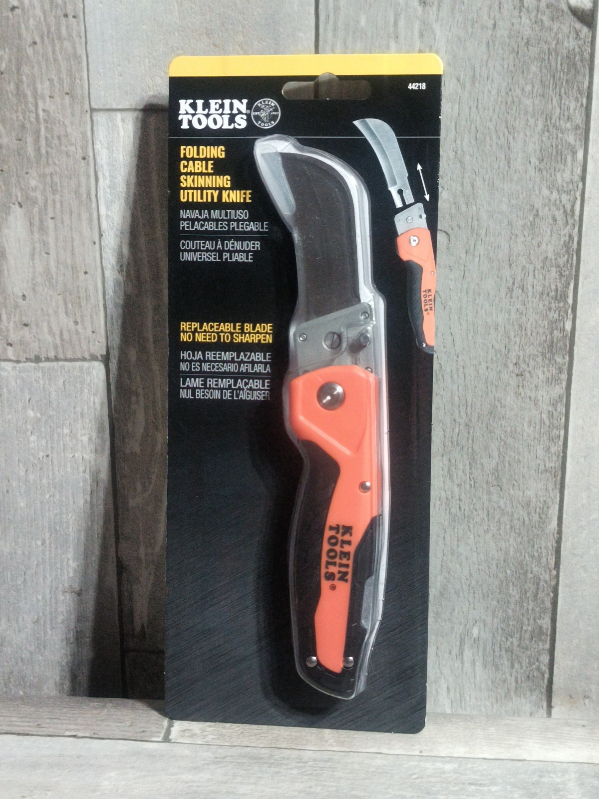 New Klein Tools 44218 Cable Skinning Utility Knife w/Replaceable Blades Hawkbill