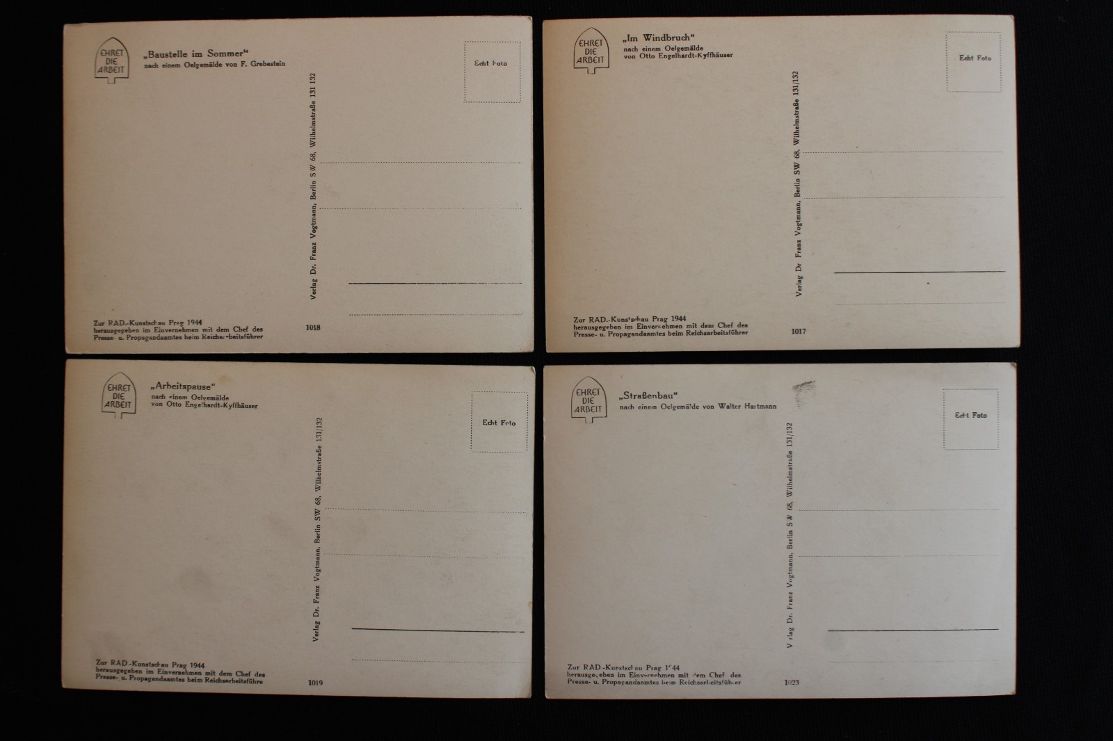 LOT OF 4 UNUSED WWII GERMAN MILITARY POSTCARDS