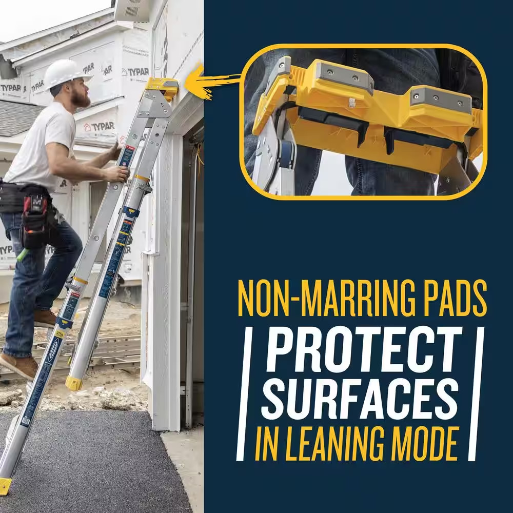 16 Ft. Reach Aluminum Adjustable Multi Position Ladder with 375 Lb. Load Capacit