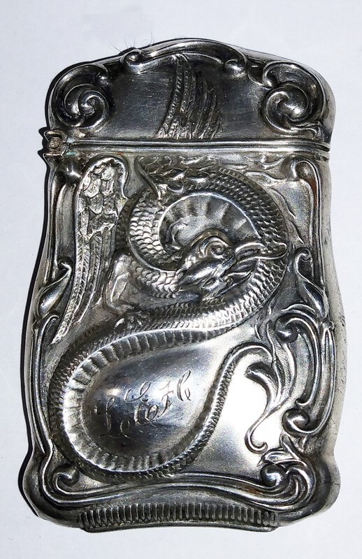 Antique Vintage Sterling Winged Cockatrice Dragon Vesta Match Safe WB3-Vesta-1